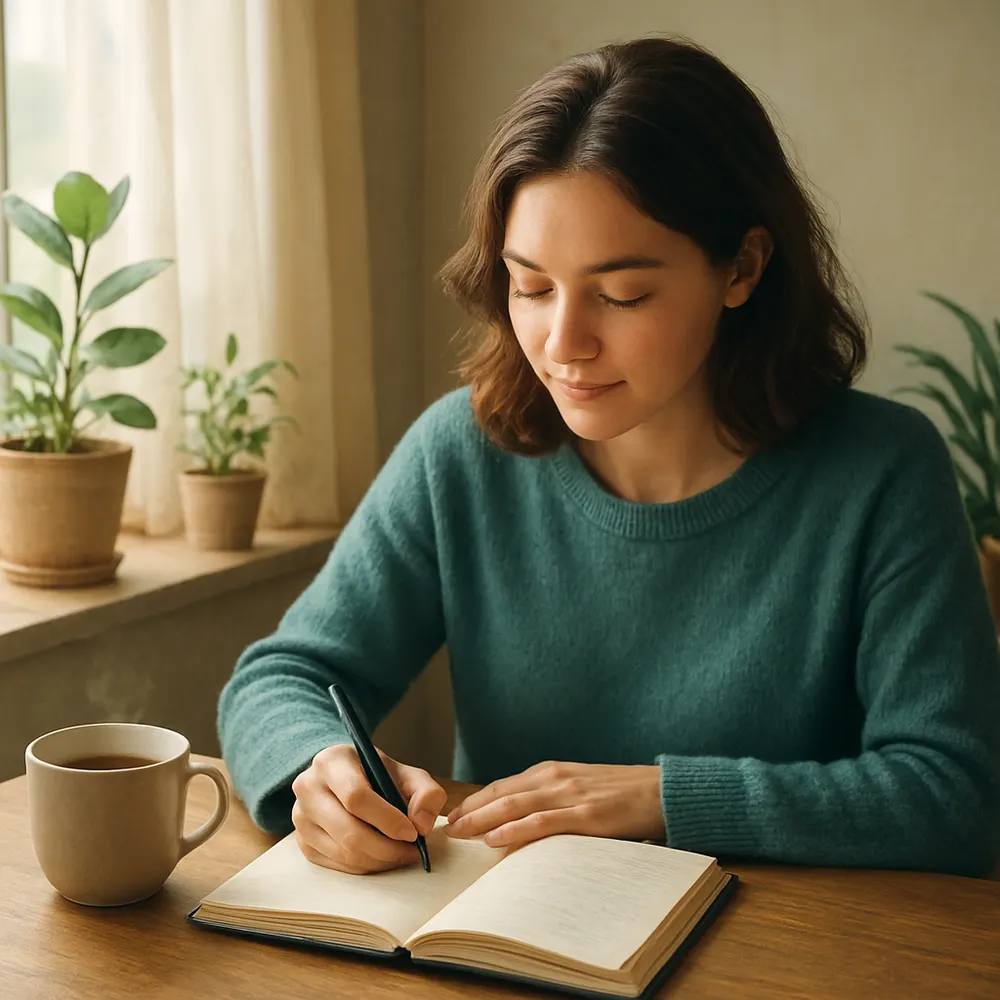 A person journaling quietly while reflecting on trauma symptoms and emotional triggers